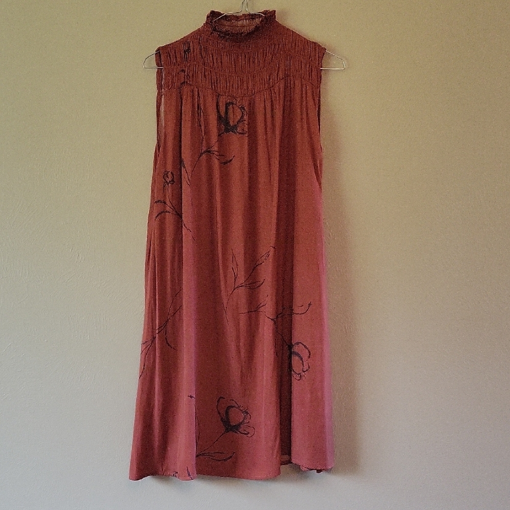 Grade + Gather Rust Smocked Embellished Midi Sundress Sleeveless Floral LA